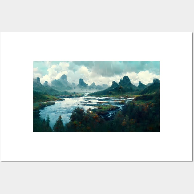 Into the Wilderness Landscape with River and Mountains Wall Art by endage